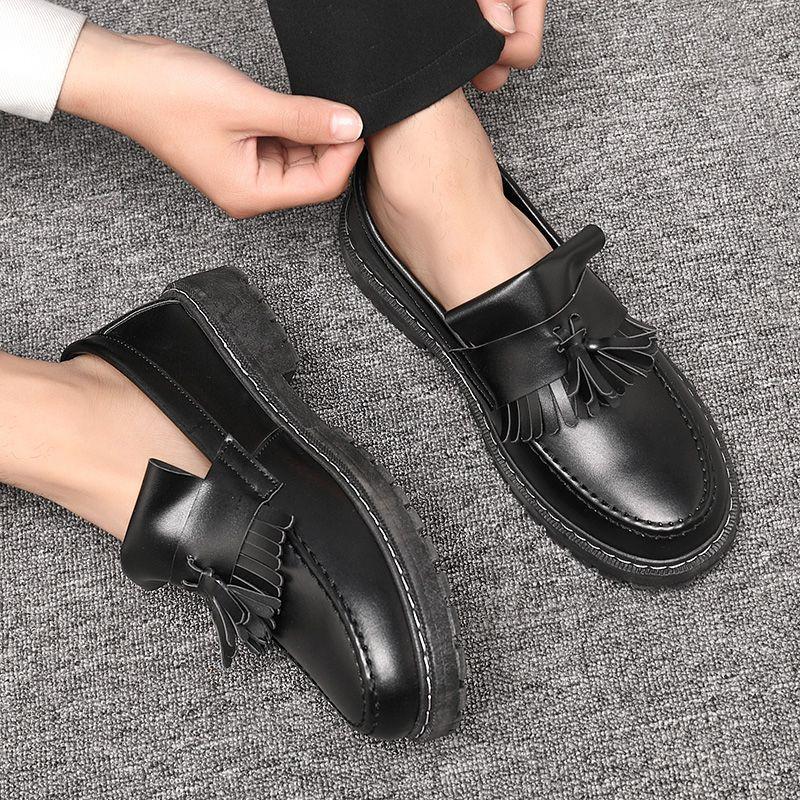 Womens/ Mens Adrian Bex Smooth Leather Tassel Loafers  |  Platforms Loafers Black — Smooth Leather