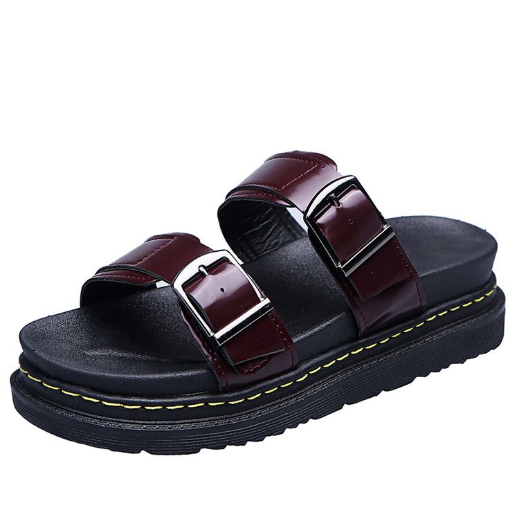 Womens/ Mens Josef Analine Leather Buckle Slide Sandals  |  Sandals Mens Black — Aniline